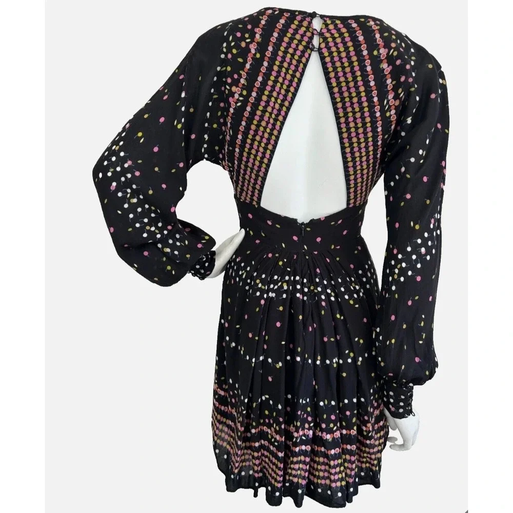 Free People Coryn Dress Size 2 XS Black Cherry Print Open Back Fit Flare V-Neck - Picture 3 of 12